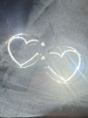 Silver Heart Hoop Earrings with Crystal Accents